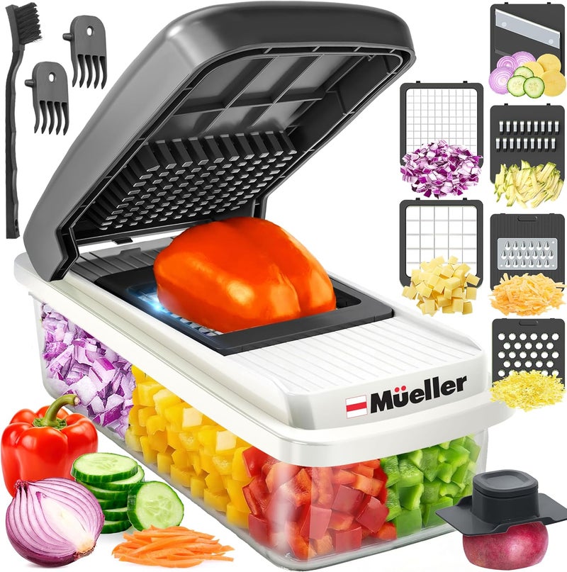 Mueller Vegetable Cutter 9 Blades, Mandoline Slicer, Veggie Chopper, Cheese Grater, Onion Chopper Vegetable Cutter, Cube, Food Chopper with Container, Kitchen Aid & Essentials, White - Image 1