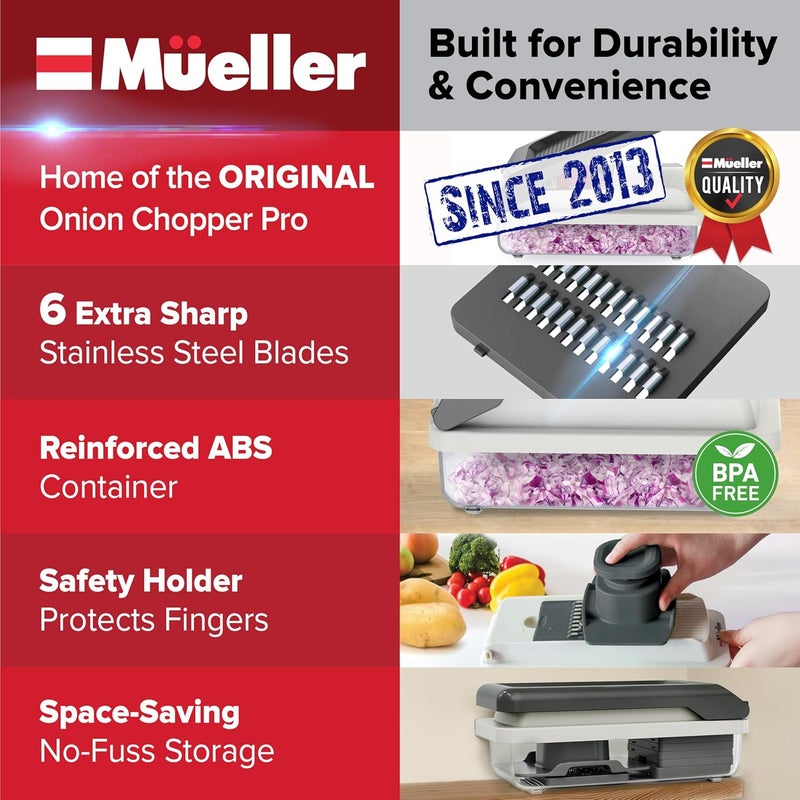 Mueller Vegetable Cutter 9 Blades, Mandoline Slicer, Veggie Chopper, Cheese Grater, Onion Chopper Vegetable Cutter, Cube, Food Chopper with Container, Kitchen Aid & Essentials, White - Image 2