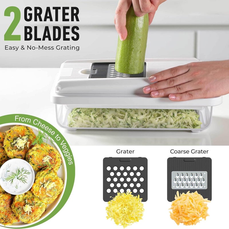 Mueller Vegetable Cutter 9 Blades, Mandoline Slicer, Veggie Chopper, Cheese Grater, Onion Chopper Vegetable Cutter, Cube, Food Chopper with Container, Kitchen Aid & Essentials, White - Image 5
