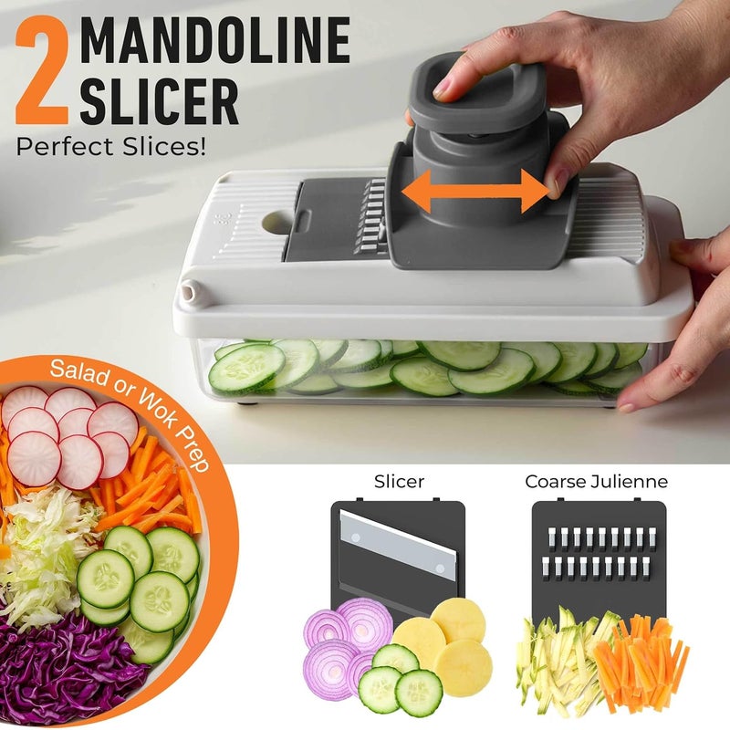 Mueller Vegetable Cutter 9 Blades, Mandoline Slicer, Veggie Chopper, Cheese Grater, Onion Chopper Vegetable Cutter, Cube, Food Chopper with Container, Kitchen Aid & Essentials, White - Image 4