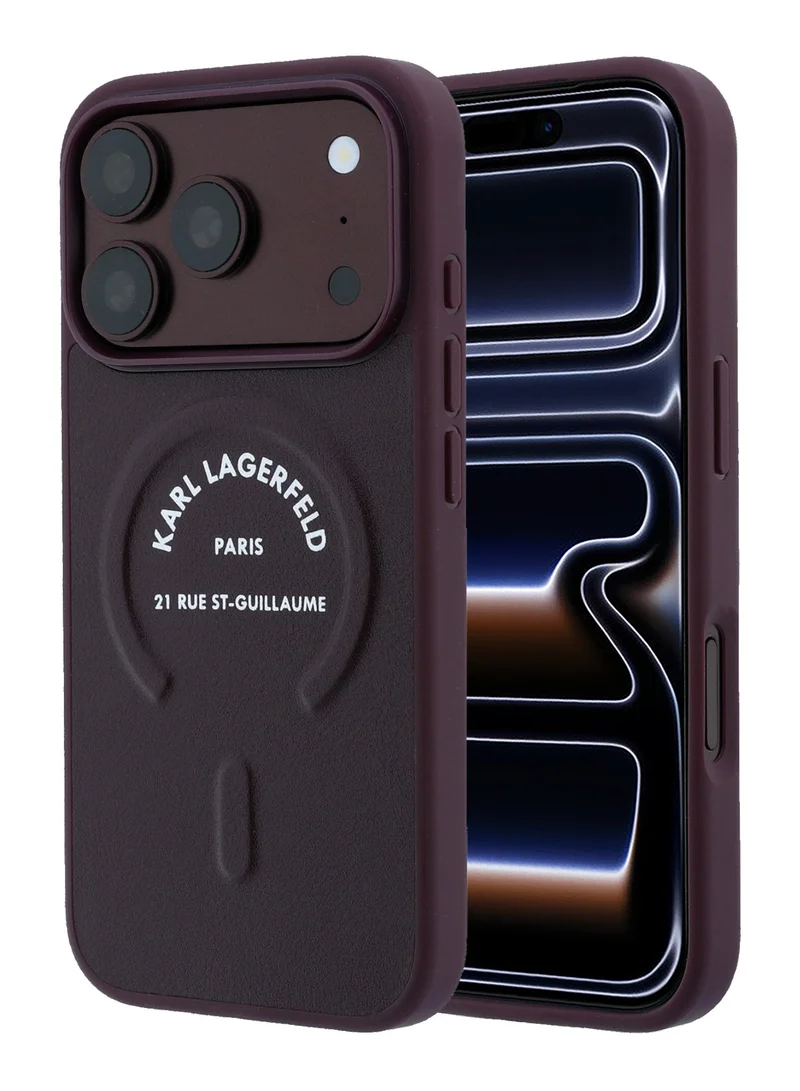 Karl Lagerfeld iPhone 18 Pro Max MagSafe Case Embossed PU Leather Hard Cover with RSG Logo for iPhone