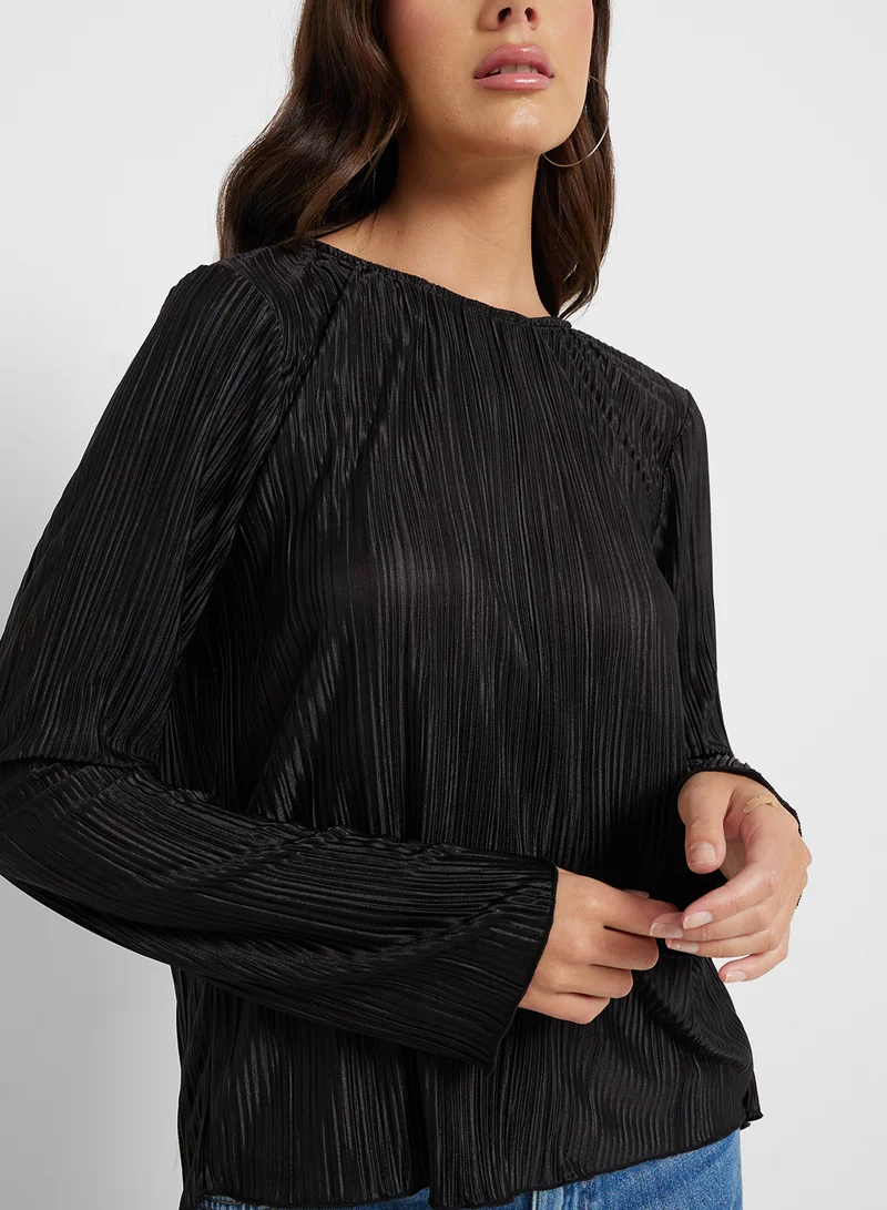 Ginger Pleated Long Sleeves Top Withopen Back
