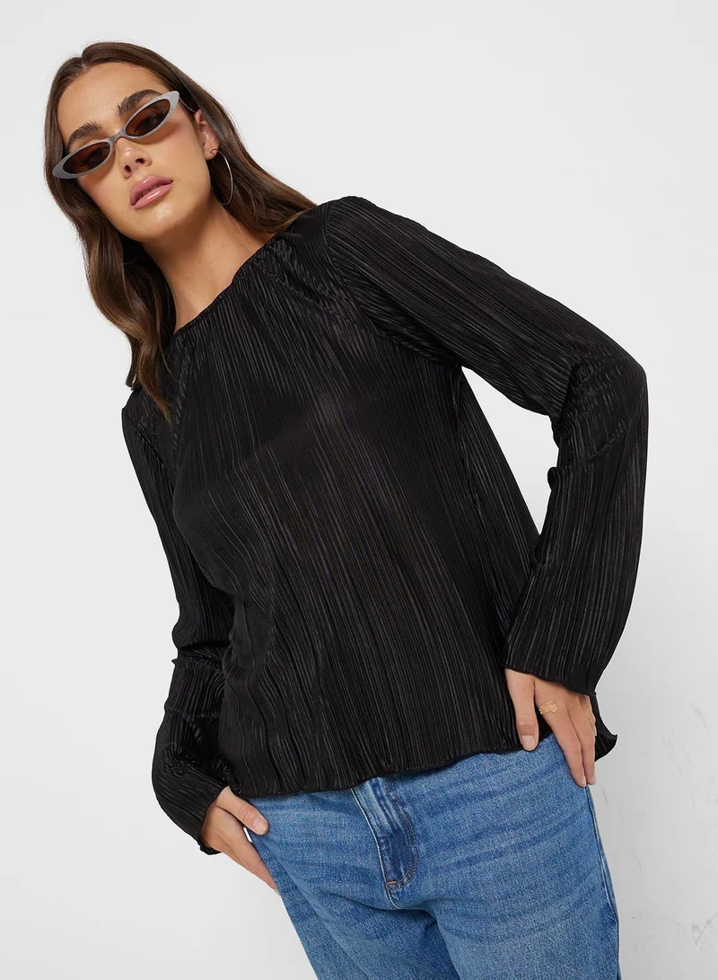 Ginger Pleated Long Sleeves Top Withopen Back