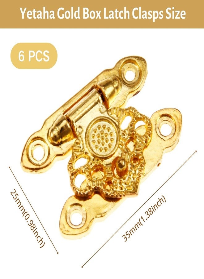 Yetaha 6 Pcs Box Buckle Latch Clasps with Screws Cabinet Hasp for Jewelry Wooden Box Case Decorative Hasp Latch Buckle, Gold, 35 x 25mm - Image 2