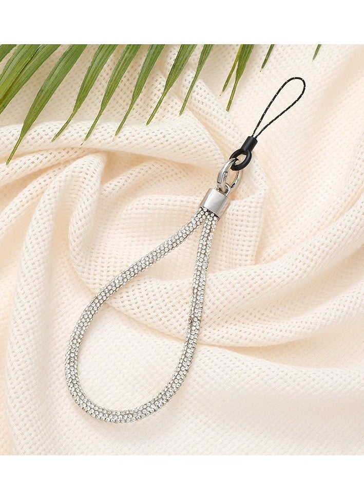 Sparkle Accessories Phone Strap, Silver Rhinestone Encrusted Lanyard, Adjustable Phone Lanyard with glittering string, Phone Wrist Strap for Airpods, Phone case, Camera Wrist Strap 
