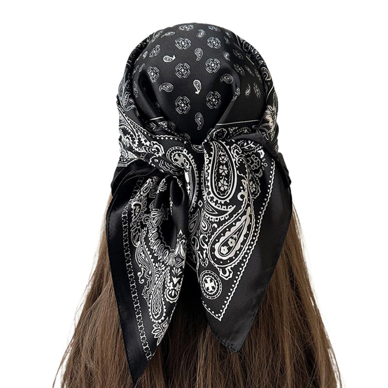 Black Satin Square Headband Retro Bandana Neck Kerchief Soft Breathable Unisex Workout - Image 2