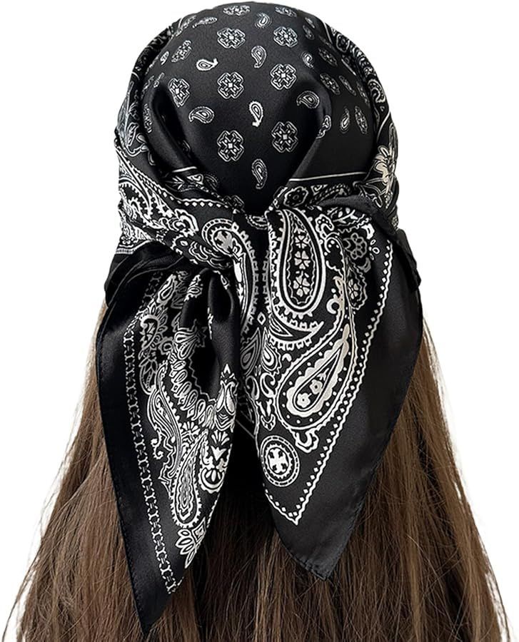 Black Satin Square Headband Retro Bandana Neck Kerchief Soft Breathable Unisex Workout - Image 1