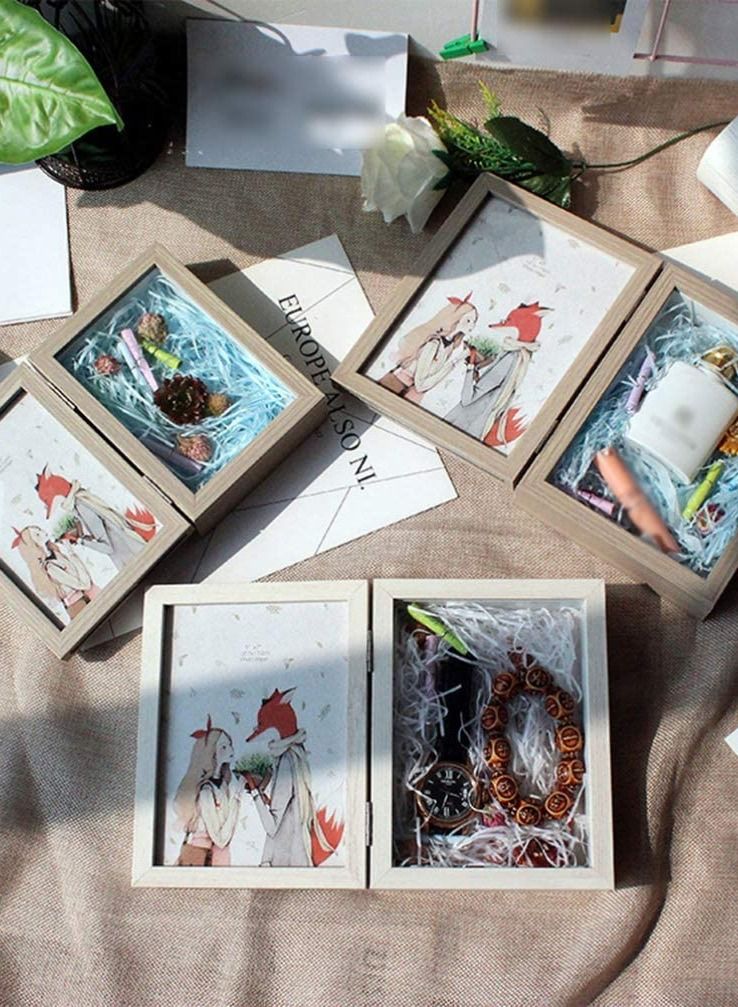 Shadow Box Frame Display Case, Folding Picture Frame Display Dried Flower Case Set 3D Showcase Keepsake Art Home Decor 4x6 inch Vertical Photo Pictures Double Photo Great for Collages, Mementos - Image 3