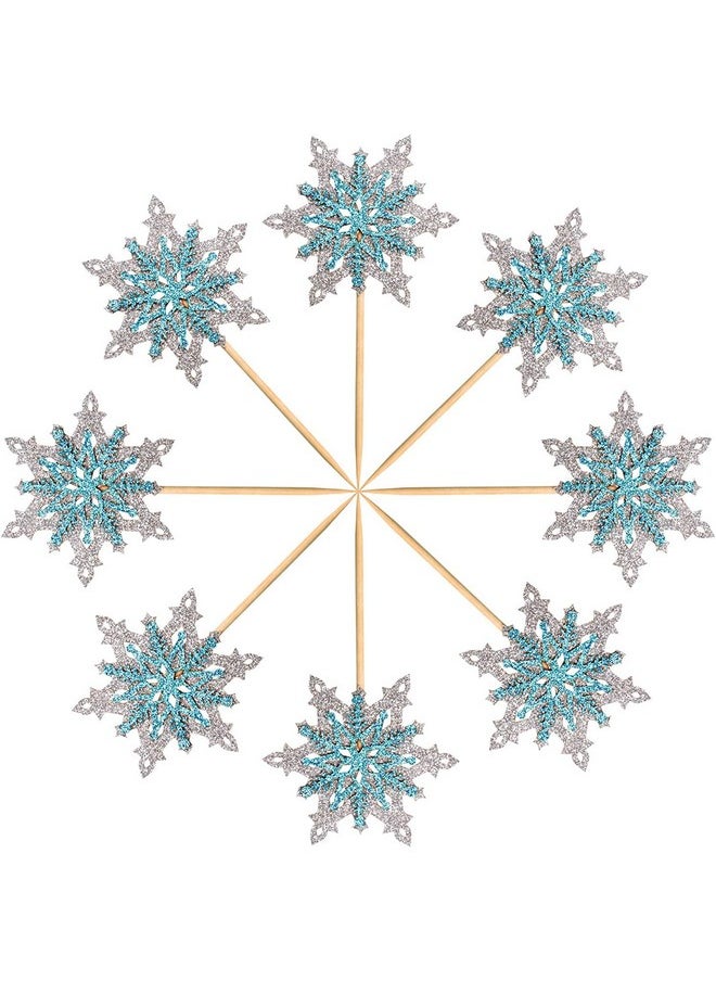 Confetti Confetti! 24 Pack Frozen Snowflake Cupcake Toppers Double Layers Silver and Blue Winter Theme Cupcake Picks Baby Shower Kids Birthday Party Christmas Cake Decorations Supplies  - Image 2
