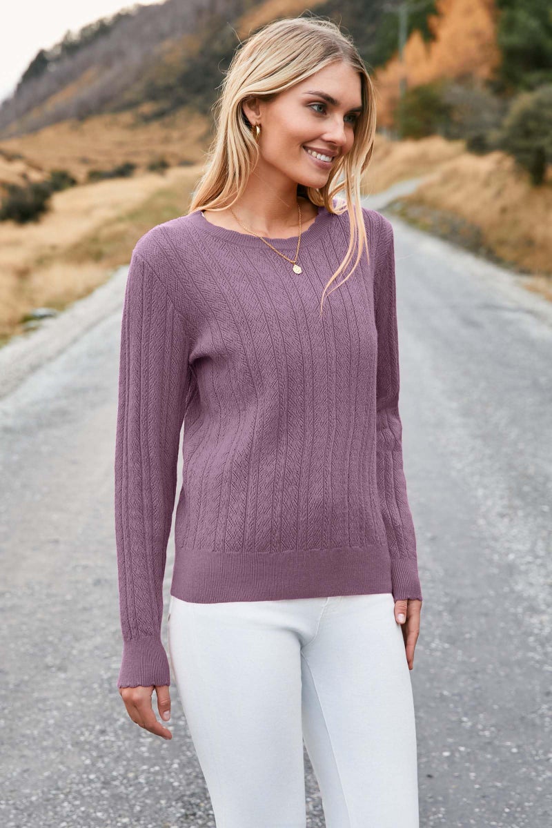 Arach&Cloz 2026 Womens Sweater Spring Fashion Knit Business Outfits Crewneck Tops Blouses Long Sleeve Dressy Casual Shirts Trendy Clothing Work Clothes Teacher Gray Purple M - Image 2