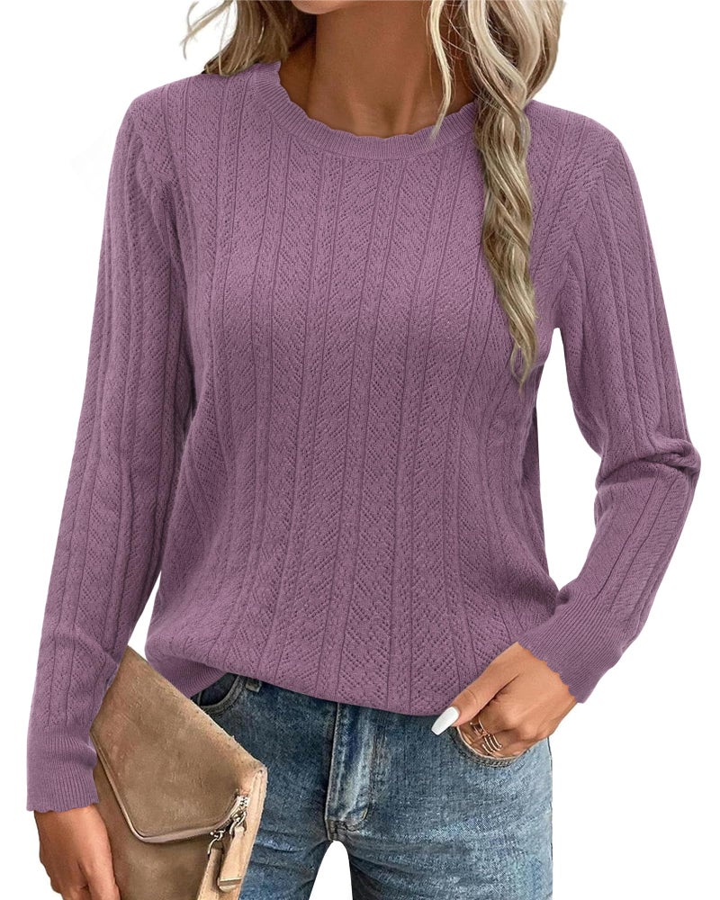 Arach&Cloz 2026 Womens Sweater Spring Fashion Knit Business Outfits Crewneck Tops Blouses Long Sleeve Dressy Casual Shirts Trendy Clothing Work Clothes Teacher Gray Purple M - Image 1