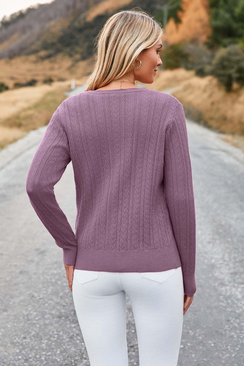 Arach&Cloz 2026 Womens Sweater Spring Fashion Knit Business Outfits Crewneck Tops Blouses Long Sleeve Dressy Casual Shirts Trendy Clothing Work Clothes Teacher Gray Purple M - Image 3