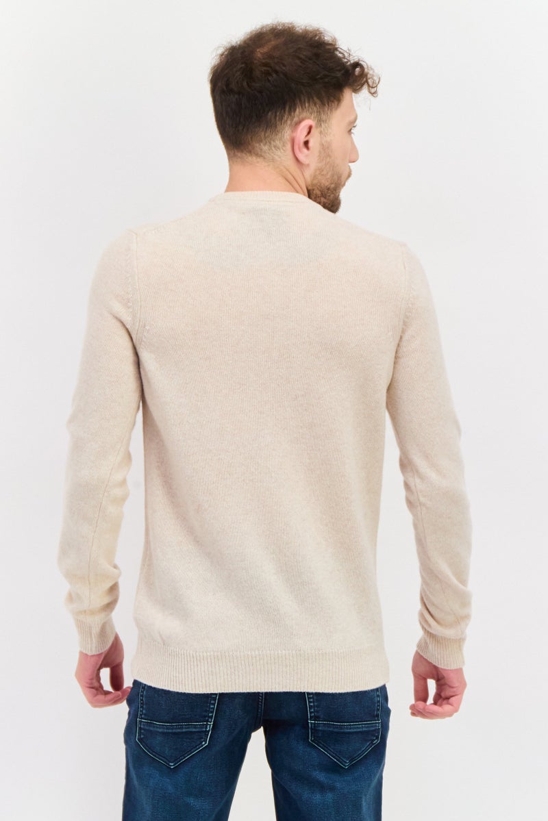 Lyle & Scott Men Crew Neck Patch Logo Sweaters, Oatmeal Heather - Image 3
