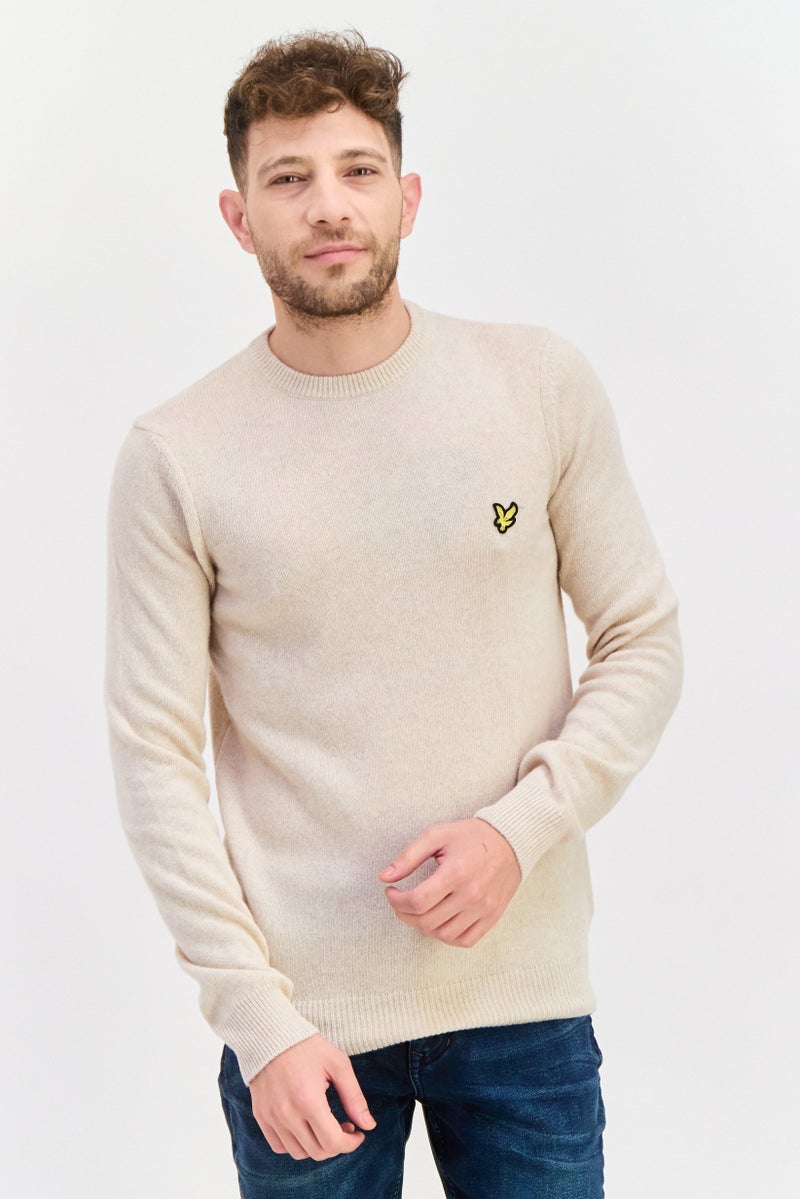 Lyle & Scott Men Crew Neck Patch Logo Sweaters, Oatmeal Heather - Image 1