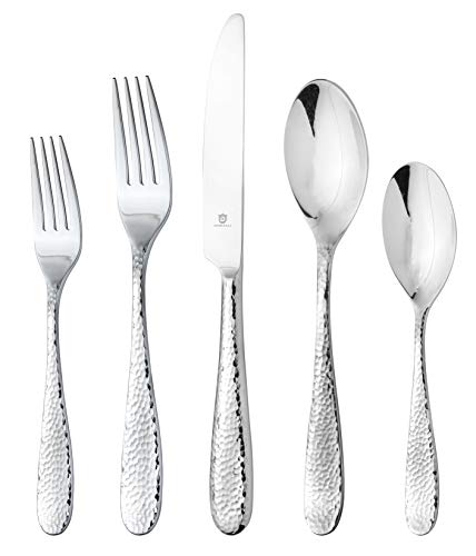 DANIALLI Premium 1810 Stainless Steel Flatware Set HeavyDuty Hammered Silverware Service for 8 Dishwasher Safe Elegant Dining Essentials Build to Last 40Piece Fidenza Hammered