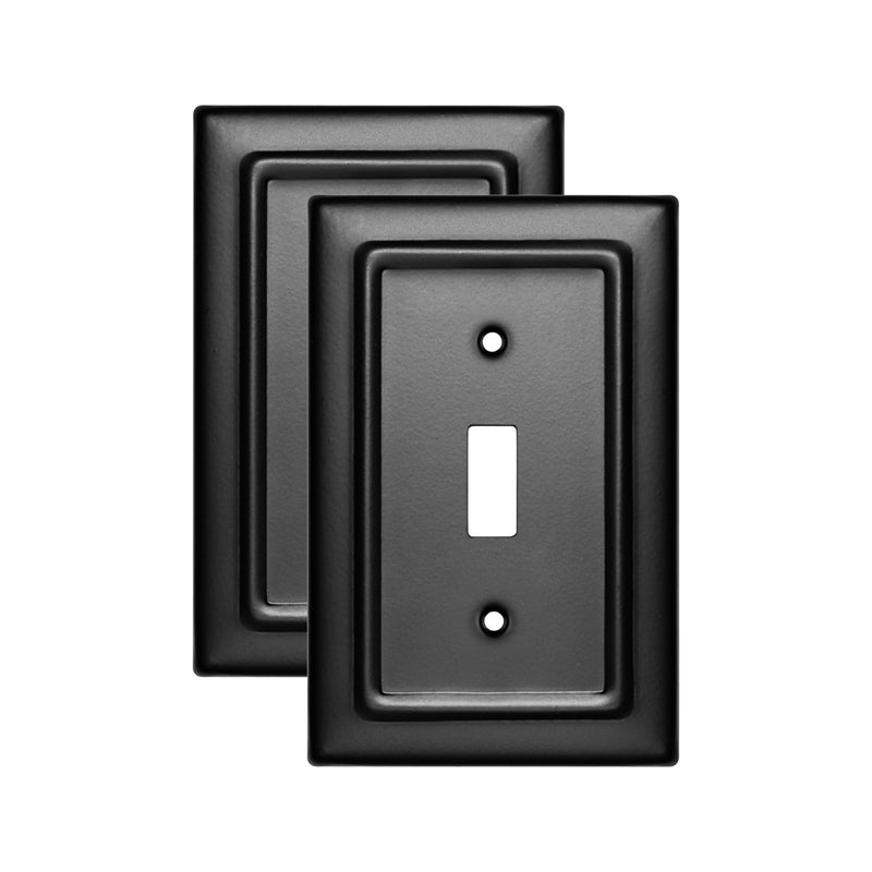 Monarch Abode Single Toggle Light Switch Cover Plate 1Gang Matte Black Outlet Covers Architectural Decorative Outlet Cover Wall Plates Light Switch Plate Covers for Electrical Outlets Pack of 2