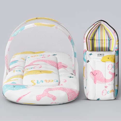 StarAndDaisy 2-in-1 Baby Sleeping Bag with Mosquito Net for Newborn/Soft & Breathable Cotton Sleeping Sack Cum Wrapper/Foldable Bag for Baby Protection/Infant (0-12 Months)-Ocean Print - Image 1