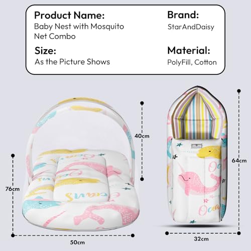 StarAndDaisy 2-in-1 Baby Sleeping Bag with Mosquito Net for Newborn/Soft & Breathable Cotton Sleeping Sack Cum Wrapper/Foldable Bag for Baby Protection/Infant (0-12 Months)-Ocean Print - Image 5