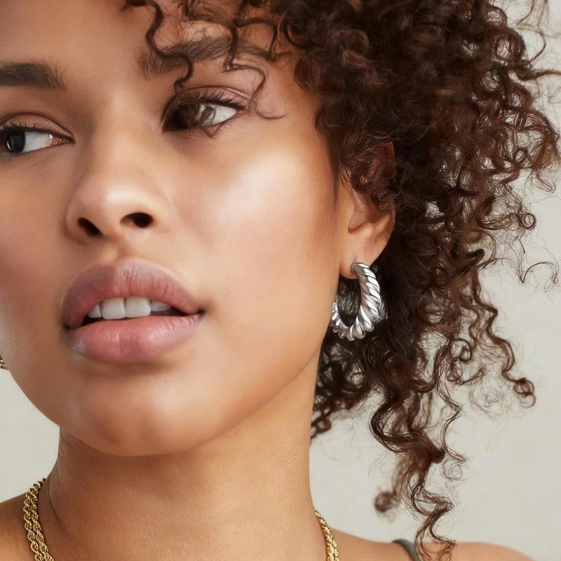 IFKM 24 Pairs Silver Hoop Earrings Set For Women Hypoallergenic Chunky Chain Twisted Open Hoops Dangle Earring Packs For Birthday Christmas Party Fashion Gift - Image 3