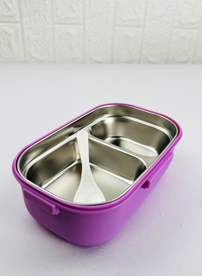 Toshionics Stainless Steel Lunch Box – 1.2L – with 2 Compartments, Spoon, Microwave Safe, Leakproof Lid, BPA Free, Dishwasher & Freezer Safe – Kids Cartoon Rabbit Happy Life Theme – Ideal for School, Daycare, Travel – 20 x 12 x 5 cm - Image 3