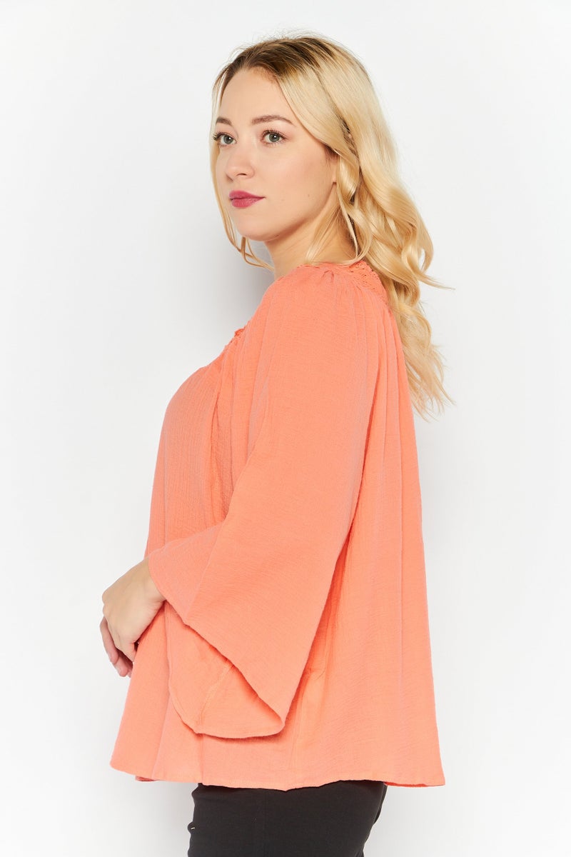 Studio by JPR Women V-Neck 3/4 Sleeves Textured Top, Peach - Image 4