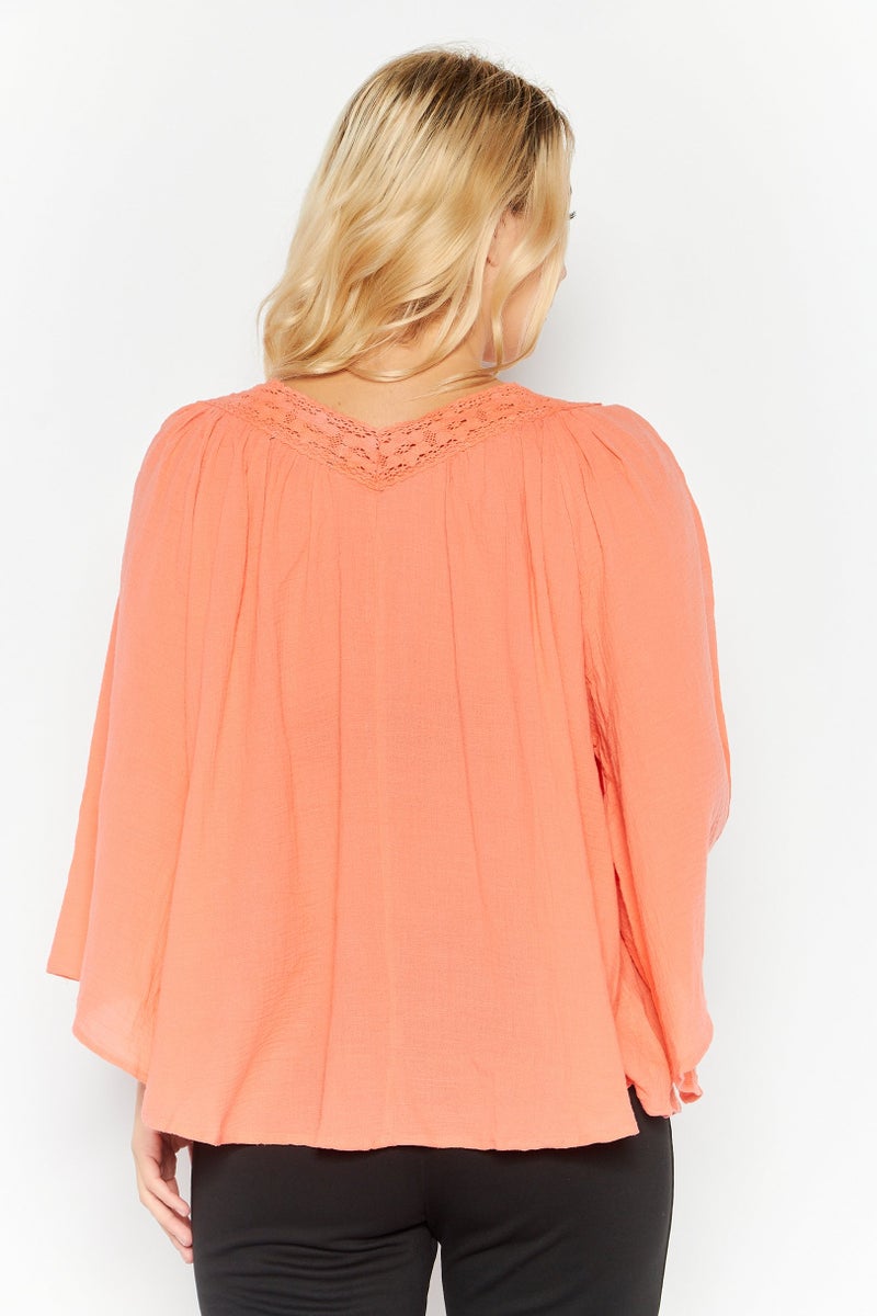 Studio by JPR Women V-Neck 3/4 Sleeves Textured Top, Peach - Image 3