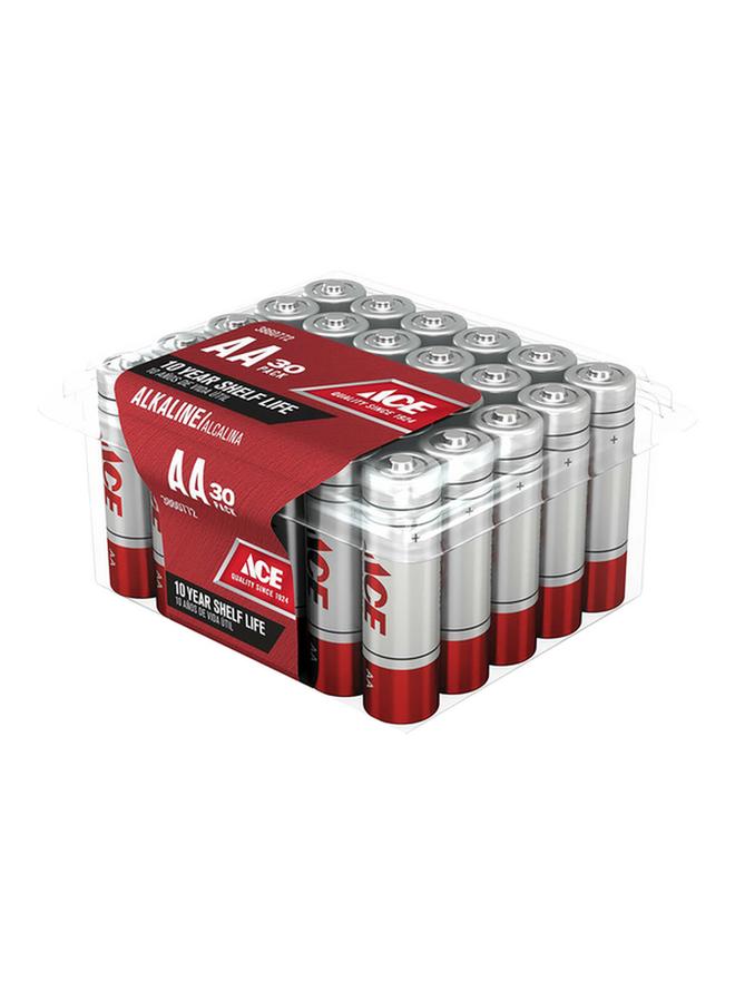 ACE 30-Piece AA Ultra Alkaline Durable Pencil Batteries Silver and Red - Image 3