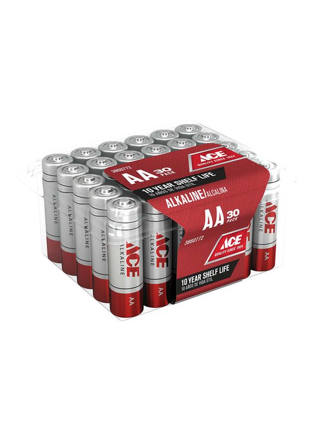 ACE 30-Piece AA Ultra Alkaline Durable Pencil Batteries Silver and Red - Image 2