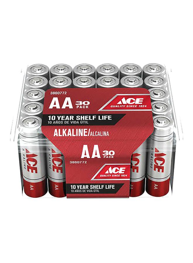 ACE 30-Piece AA Ultra Alkaline Durable Pencil Batteries Silver and Red - Image 1