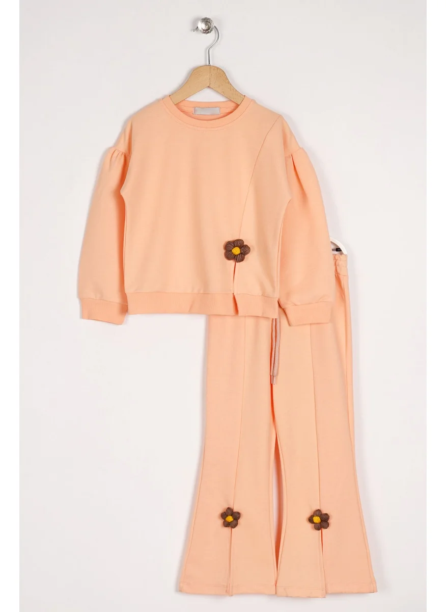 Zepkids Girls Salmon Colored Long Sleeve Tracksuit with Daisy Detail on the Slit