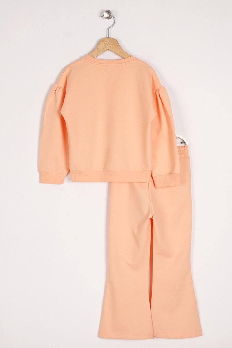 Zepkids Girls Salmon Colored Long Sleeve Tracksuit with Daisy Detail on the Slit  - Image 2