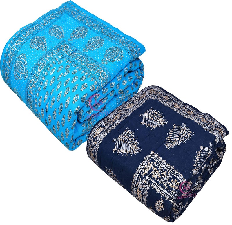 WORLDNEX 400 TC Pure Cotton Jaipuri Design Printed Light Weight Traditional Rajasthani Print Single Bed QuiltRazaiRajai Design 22 Single Bed Set of 2 Combo Set - Image 4