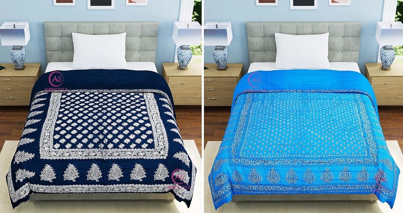 WORLDNEX 400 TC Pure Cotton Jaipuri Design Printed Light Weight Traditional Rajasthani Print Single Bed QuiltRazaiRajai Design 22 Single Bed Set of 2 Combo Set - Image 2