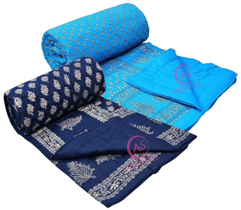 WORLDNEX 400 TC Pure Cotton Jaipuri Design Printed Light Weight Traditional Rajasthani Print Single Bed QuiltRazaiRajai Design 22 Single Bed Set of 2 Combo Set - Image 5