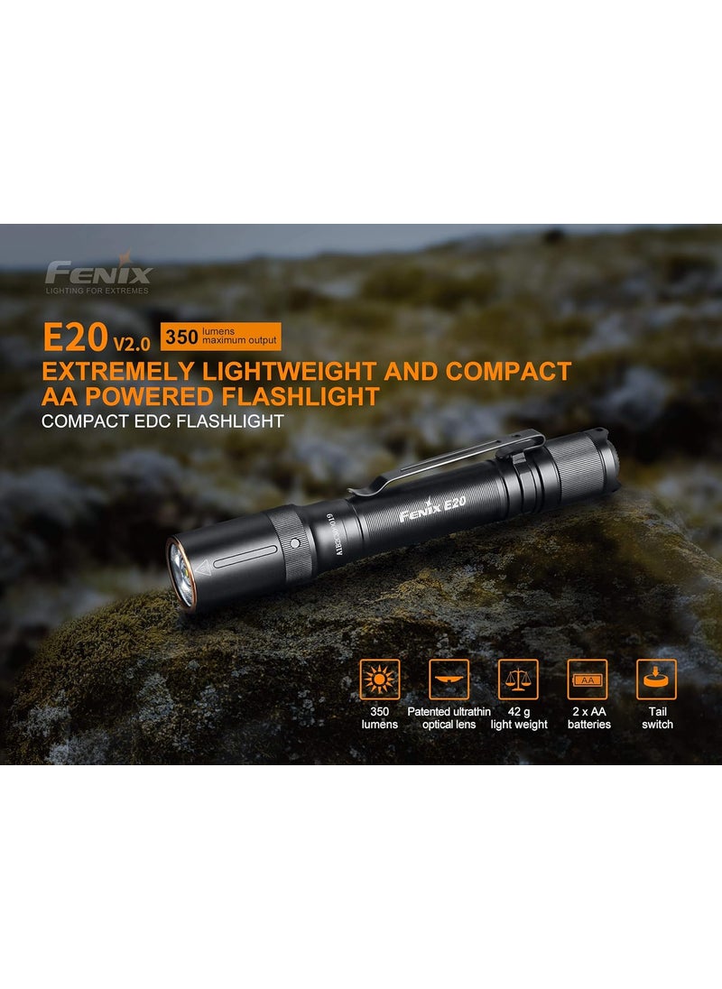 fenix Fenix by LightMen A6061T6 Aluminum E20 V2 AA Battery Operated 350 Lumens Rechargeable LED Torch Light Black  - Image 4