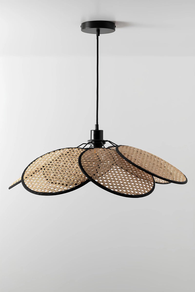 AKWAY Rattan Hanging lamp for Living Room | Bamboo Hanging Light for Bedroom | Cane Wicker Pendant lamp for Home Decoration (Bulb not Included) (Black Flower) - Image 1