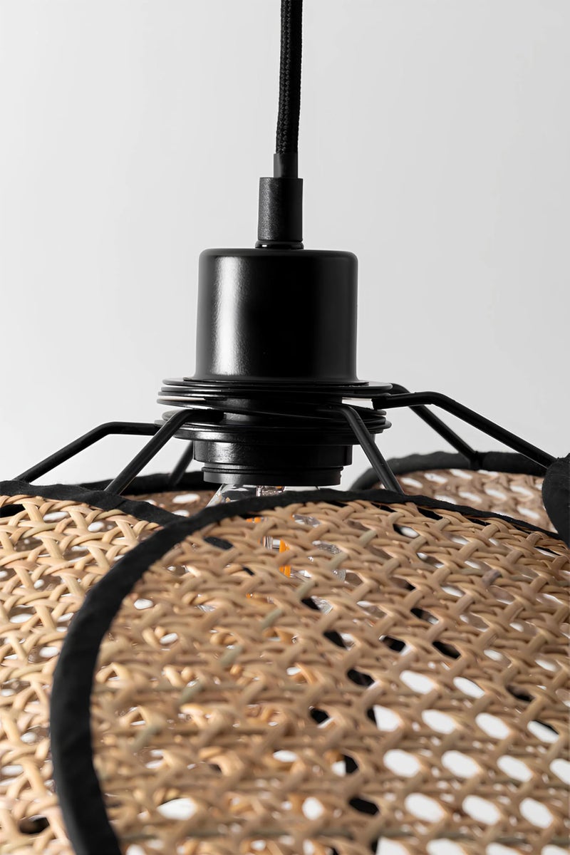 AKWAY Rattan Hanging lamp for Living Room | Bamboo Hanging Light for Bedroom | Cane Wicker Pendant lamp for Home Decoration (Bulb not Included) (Black Flower) - Image 5
