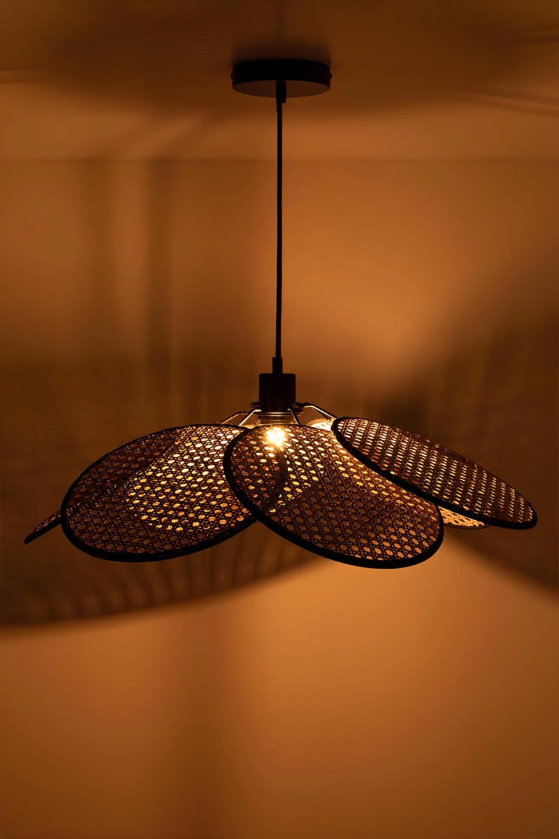 AKWAY Rattan Hanging lamp for Living Room | Bamboo Hanging Light for Bedroom | Cane Wicker Pendant lamp for Home Decoration (Bulb not Included) (Black Flower) - Image 2