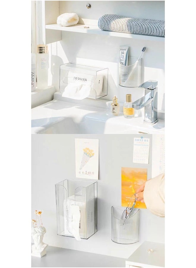 ShebSheb Wall Mounted Tissue Box Holder,Clear Paper Organizer Dispenser,Large Tissue Storage Box for Kitchen,Bathroom,Home, Office  - Image 4