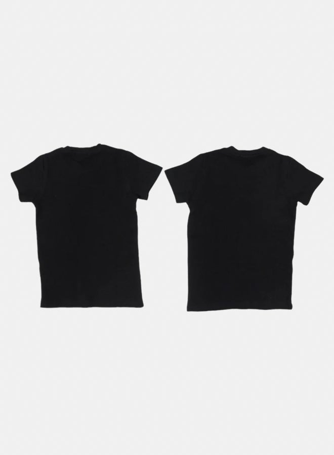 Our kids Pack of 2 – Kids Unisex Ribbed Short-Sleeved Thermal Top Black - Image 2