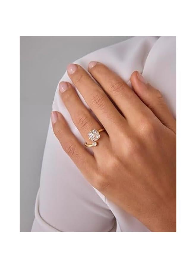 PAVOI 14K Yellow Plated Toi Et Moi 3CT Cushion Cut Cubic Zirconia Stone Wraparound Engagement Promise Ring for Women - Statement Ring - Image 2