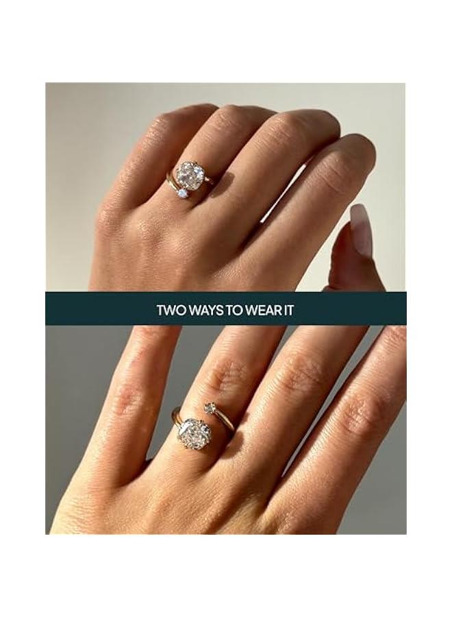 PAVOI 14K Yellow Plated Toi Et Moi 3CT Cushion Cut Cubic Zirconia Stone Wraparound Engagement Promise Ring for Women - Statement Ring - Image 4