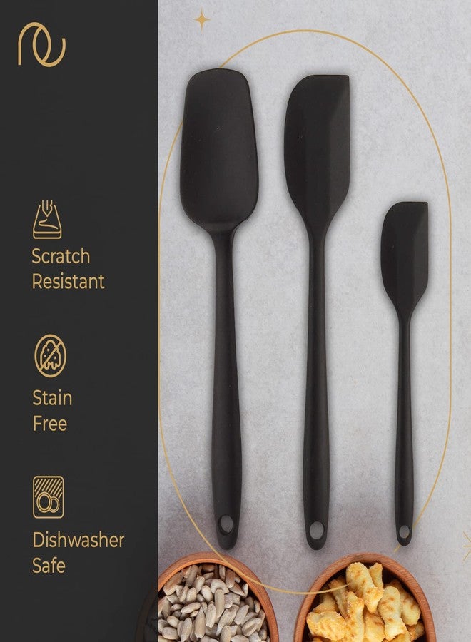 Frenchware Non-Stick Silicone Spatulas (Set of 3, Black) for Cooking & Baking, Heat-Resistant up to 230°C, Food-Grade & BPA-Free, Dishwasher Safe, FDA Approved - Image 2