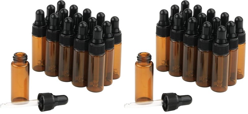 glasstore 15Pcs Amber Glass Dropping Bottles 1ml 2ml 3ml 5ml Mini Essential Oil Dropper Bottles Empty Travel Sample Vials with Black Cap (5ml) (Pack of 2) - Image 1