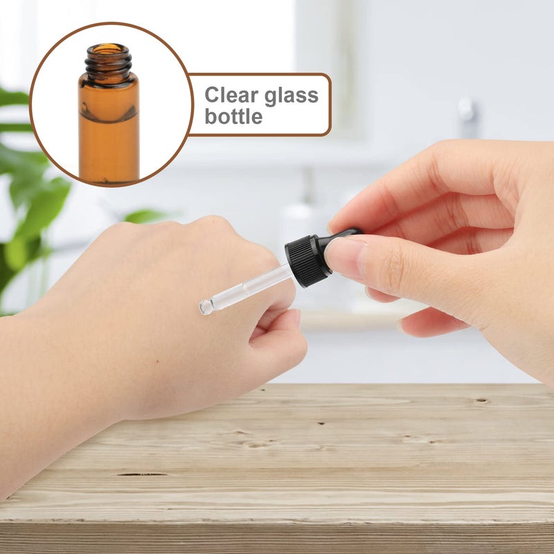 glasstore 15Pcs Amber Glass Dropping Bottles 1ml 2ml 3ml 5ml Mini Essential Oil Dropper Bottles Empty Travel Sample Vials with Black Cap (5ml) (Pack of 2) - Image 3