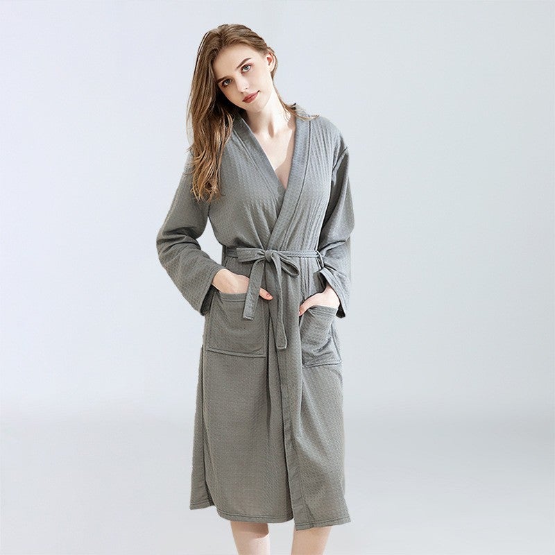 Lightweight Waffle Bathrobe Unisex Sauna Robe Quick Dry Gray [female] 