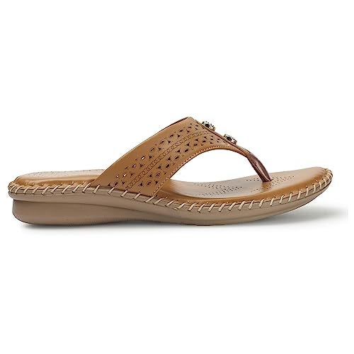 XE Looks Doctor Ortho Comfortable Stylish Slippers for Women and Girls | Lightweight Laser Cut Design Soft Cushion Footbed Flats | Open-Toe Thong-Strap Sandals for Knee and Foot Pain Relief Doctor Slippers For Girls & Women (Beige) - Image 5