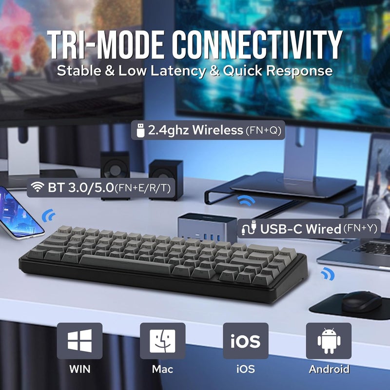 EPOMAKER x AULA F65 65% Wireless Mechanical Keyboard, Hot Swappable Gasket Custom Gaming Keyboard with Five-Layer Padding, RGB Backlit, Bluetooth/2.4GHz/USB-C (Black, Reaper Switch) - Image 3
