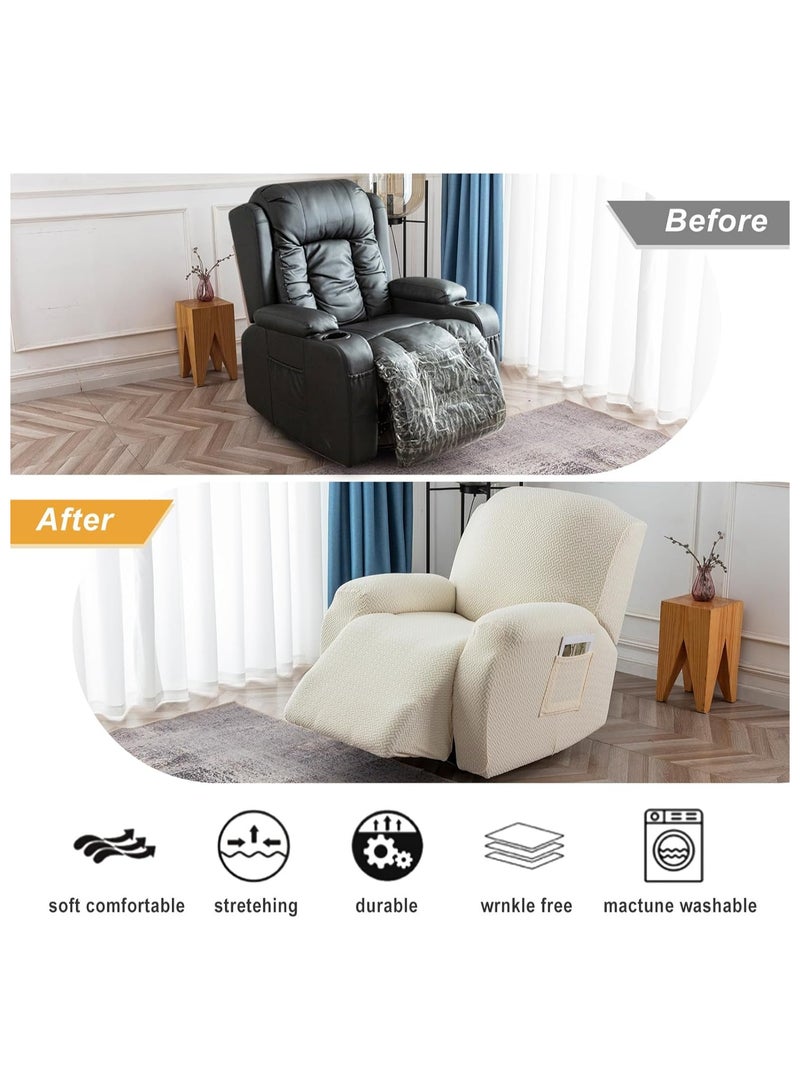 4pcs/set Jacquard Recliner Chair Slipcover, Protector For Recliners Couch Cover（Beige） - Image 3