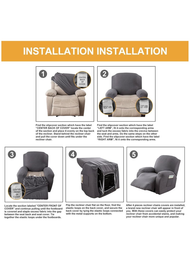 4pcs/set Jacquard Recliner Chair Slipcover, Protector For Recliners Couch Cover（Beige） - Image 4